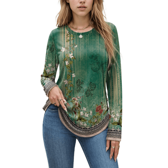 Weardear Women's Long Sleeve Crew Neck Tunic Tops Pleated Fall Blouse Casual Dressy Shirts S-XXL