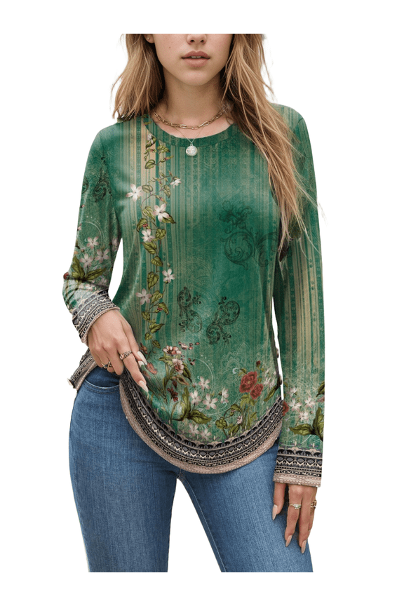 Women's Long Sleeve Crew Neck Tunic Tops Pleated Fall Blouse Casual Dressy Shirts S-XXL