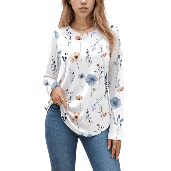 Weardear Women's Long Sleeve Crew Neck Tunic Tops Pleated Fall Blouse Casual Dressy Shirts S-XXL
