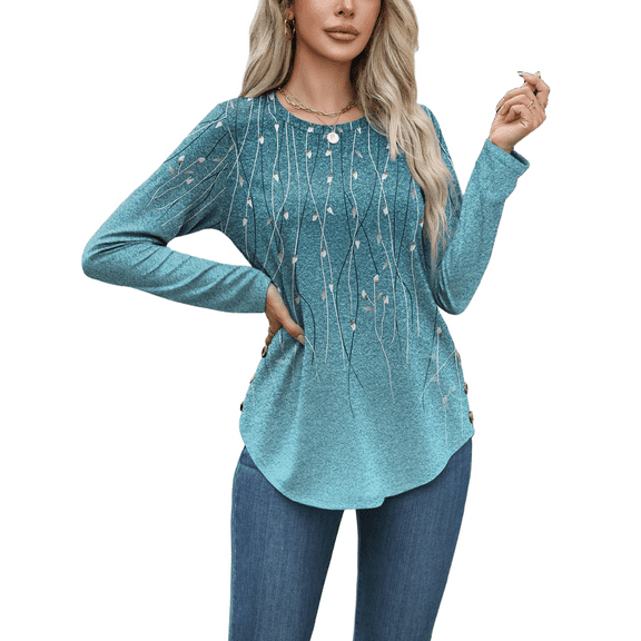 Weardear Women's Long Sleeve Crew Neck Tunic Tops Pleated Fall Blouse Casual Dressy Shirts S-XXL