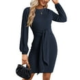 thumbnail image 1 of Weardear Women's Long Sleeve Sweater Dress 2025 Fall Crewneck Bodycon Knit Dress with Tie Waist, 1 of 5