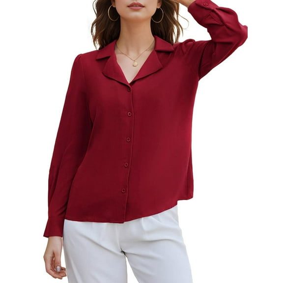 Weardear Women's Long Sleeve V Neck Tops Button Down Collared Work Business Blouses Casual Shirt