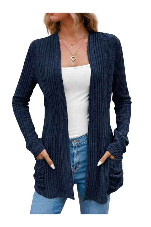 Women's Open Front Long Shawl Cardigan with Pockets Lightweight Knit Soft Sweater Coat Outwear