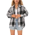 thumbnail image 1 of Weardear Women's Plaid Jacket Casual Flannel Shacket Button Down Side Slits Jacket, 1 of 5