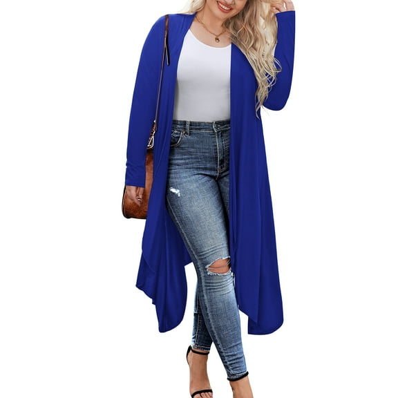 Weardear Women's Plus Size Cardigan Long Sleeve Open Front Drape Cardigans Lightweight Long Duster