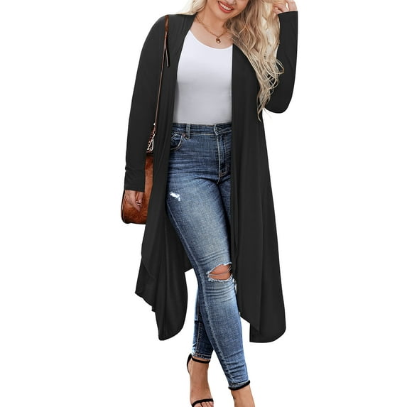 Weardear Women's Plus Size Cardigan Long Sleeve Open Front Drape Cardigans Lightweight Long Duster
