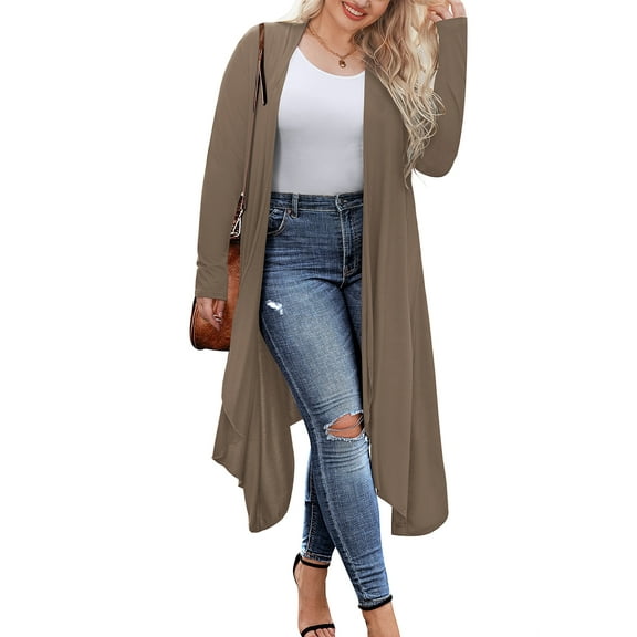 Weardear Women's Plus Size Cardigan Long Sleeve Open Front Drape Cardigans Lightweight Long Duster