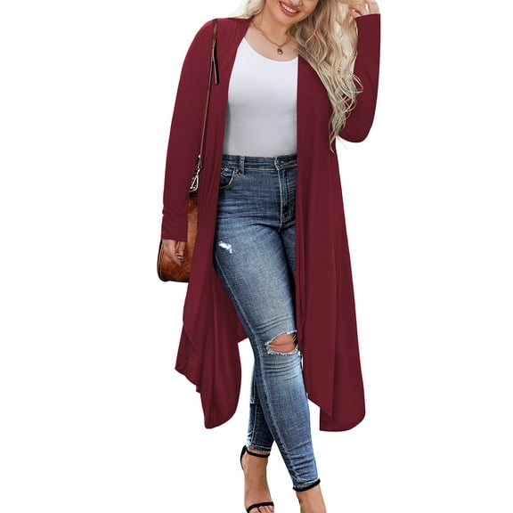 Weardear Women's Plus Size Cardigan Long Sleeve Open Front Drape Cardigans Lightweight Long Duster