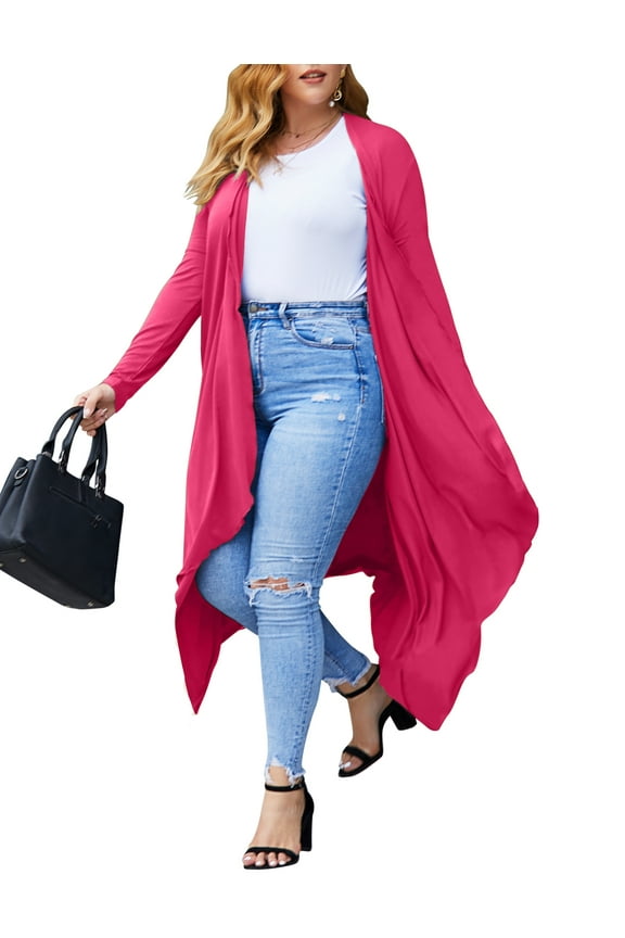 Women's Plus Size Cardigan Long Sleeve Open Front Drape Cardigans Lightweight Long Duster