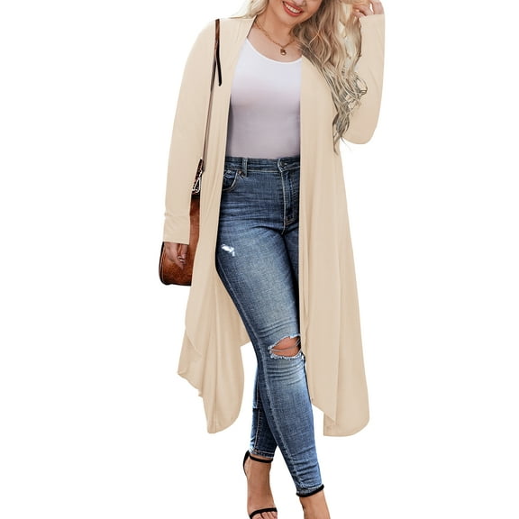 Weardear Women's Plus Size Cardigan Long Sleeve Open Front Drape Cardigans Lightweight Long Duster