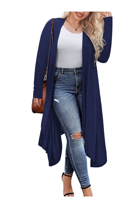 Women's Plus Size Cardigan Long Sleeve Open Front Drape Cardigans Lightweight Long Duster