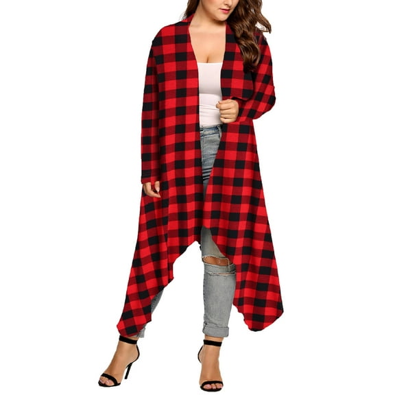 Weardear Women's Plus Size Long Cardigans Long Sleeve Plaid Duster Cardigan Lightweight Sweater