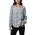 thumbnail image 1 of Weardear Women's Puff Long Sleeve Chiffon Blouses Casual V Neck Floral Print Smocked Bohemian Tops, 1 of 6