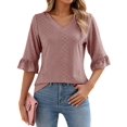 thumbnail image 1 of Weardear Women's Ruffle 3/4 Sleeves Tops Summer Fall V Neck Shirt Dressy Casual Loose Tunic Tops, 1 of 5