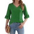 thumbnail image 1 of Weardear Women's Ruffle 3/4 Sleeves Tops Summer Fall V Neck Shirt Dressy Casual Loose Tunic Tops, 1 of 6