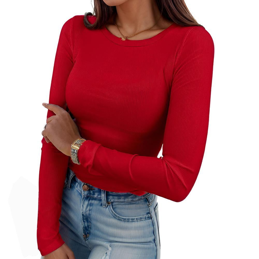 Weardear Women's Slim Fit Ribbed Knit Tops Long Sleeve T Shirts