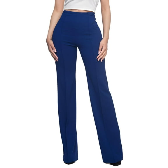 Weardear Women's Dress Pants Solid Wide Leg Lounge Pants Casual Straight Leg High Waist Pants Stretchy Trousers