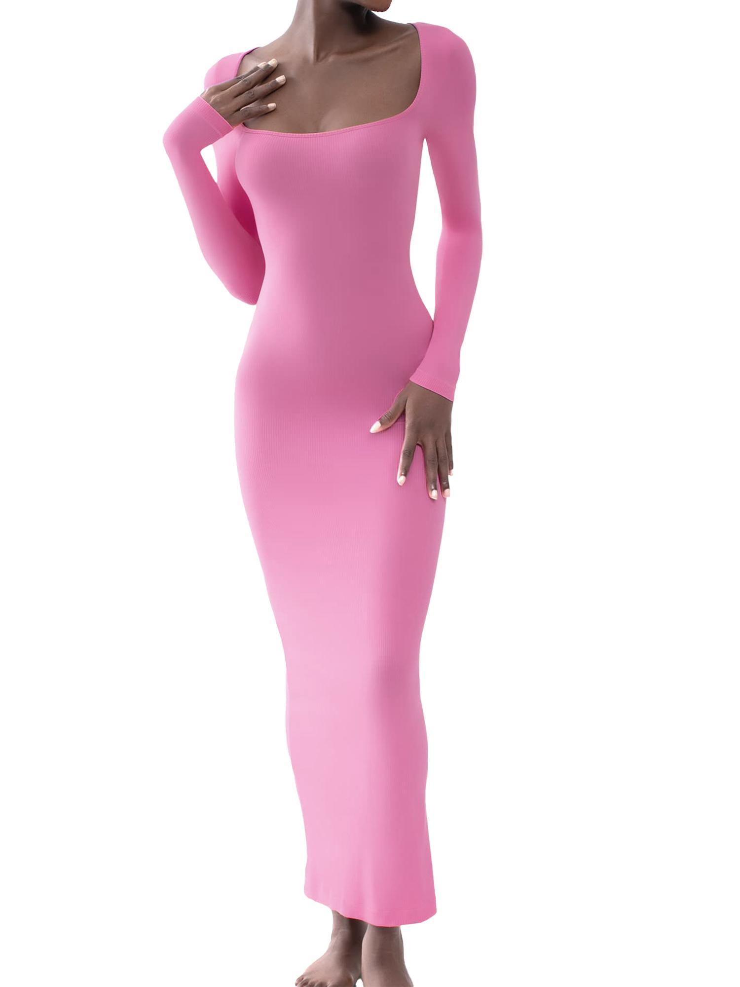 Weardear Women's Square Neck Long Sleeve Maxi Dress Ribbed Bodycon Dresses for Women Soft Lounge