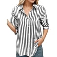 thumbnail image 1 of Weardear Women's Striped Half Sleeve Buttom Down Shirt Loose Fit Casual Cotton Top, 1 of 5