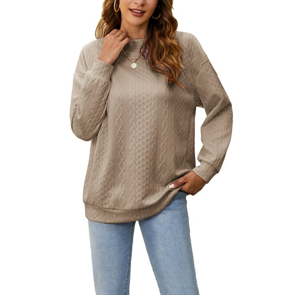 Weardear Women's Textured Crewneck Sweatshirts Solid Color Long Sleeve Casual Tops Tunic Pullover Sweatshirt for Women