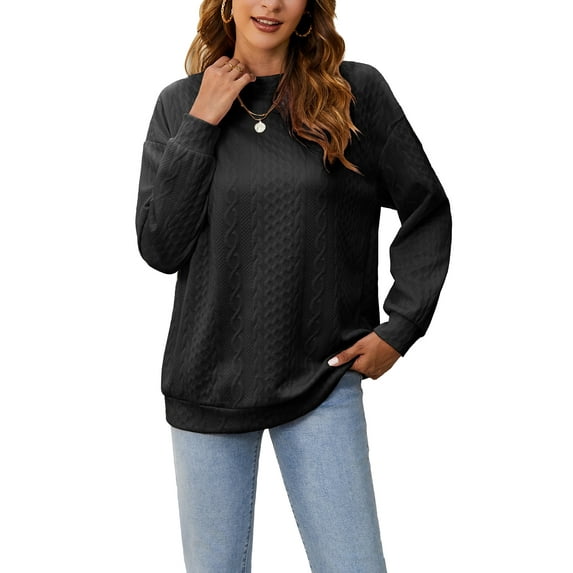 Weardear Women's Textured Crewneck Sweatshirts Solid Color Long Sleeve Casual Tops Tunic Pullover Sweatshirt for Women