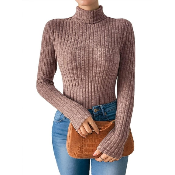 Weardear Women's Turtleneck Sweaters 2024 Fall Fitted Long Sleeve Pullover Sweater Ribbed Knit Basic Tops