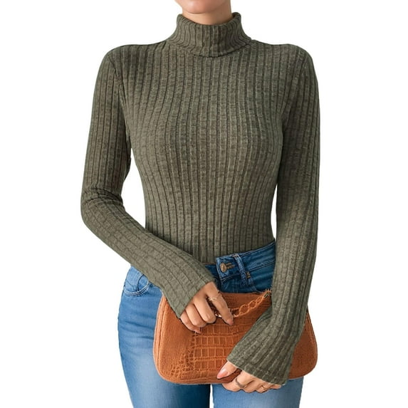 Weardear Women's Turtleneck Sweaters 2024 Fall Fitted Long Sleeve Pullover Sweater Ribbed Knit Basic Tops