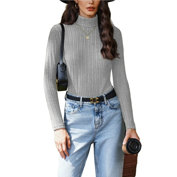 Weardear Women's Turtleneck Sweaters 2024 Fall Fitted Long Sleeve Pullover Sweater Ribbed Knit Basic Tops