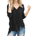 thumbnail image 1 of Weardear Women's Waffle Knit Tunic Blouse Tie Knot Tops Loose Fit Sweater Bat Wing Plain Shirts, 1 of 6