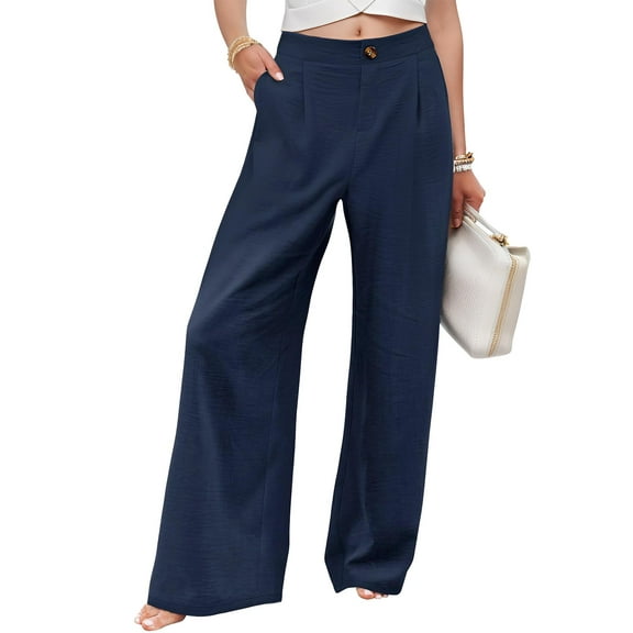 Weardear Women's Wide Leg Pants High Elastic Waist Back Trendy Business Work Trousers Long Casual Pants with Pockets