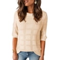 thumbnail image 1 of Weardear Womens 3/4 Sleeve Lightweight Crochet Crewneck Sweater Loose Casual Knit Tunic Tops, 1 of 8