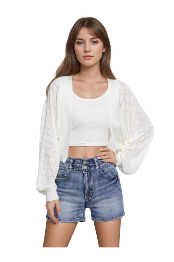 Womens Cardigans Lightweight Batwing Long Sleeve Sweaters Open Front Crochet Hollow Out Shrugs for Dresses