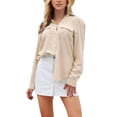 thumbnail image 1 of Weardear Womens Casual Linen Button Down Shirts Long Sleeve V Neck Solid Work Blouse Tops with Pockets, 1 of 5