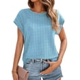 thumbnail image 1 of Weardear Womens Casual Tops Cap Short Sleeve T Shirt Round Neck Textured Fall Basic Shirt, 1 of 5