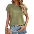 thumbnail image 1 of Weardear Womens Casual Tops Cap Short Sleeve T Shirt Round Neck Textured Fall Basic Shirt, 1 of 5
