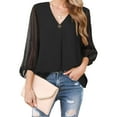thumbnail image 1 of Weardear Womens Chiffon Blouses Lantern 3/4 Sleeve Business Casual Loose V Neck Tops Elegant Dressy Blouses Tops Shirts, 1 of 4