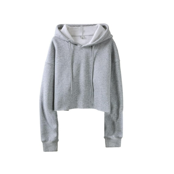 Weardear Womens Drawstring Cropped Hoodie Long Sleeve Short Sweatshirt Hooded Crop Jacket Top Black,M