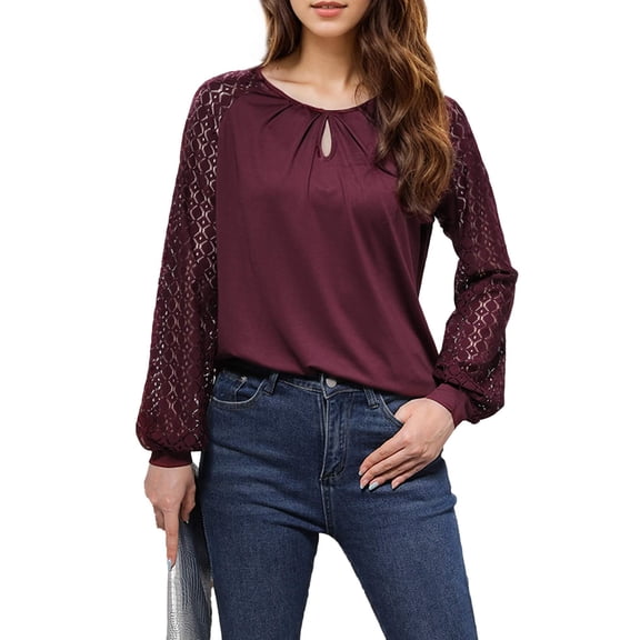 Weardear Womens Dressy Casual Lace Tops Long Sleeve Pleated Keyhole Shirts Business Work Fall Blouse
