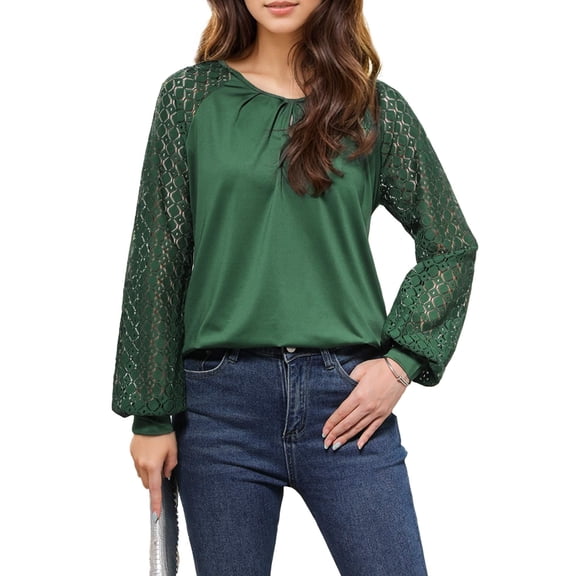 Weardear Womens Dressy Casual Lace Tops Long Sleeve Pleated Keyhole Shirts Business Work Fall Blouse