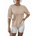 thumbnail image 1 of Weardear Womens Knit Short Sleeve Summer Tops Solid Color Pullover Sweater Basic Crew Neck Casual Blouses, 1 of 6