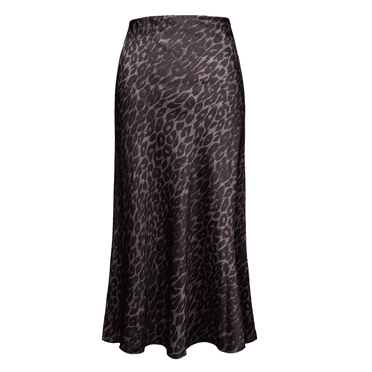 Weardear Womens Leopard Print Skirt Midi Length Silk Satin High Waist Skirt