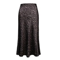 Weardear Womens Leopard Print Skirt Midi Long Length Silk Satin High ...