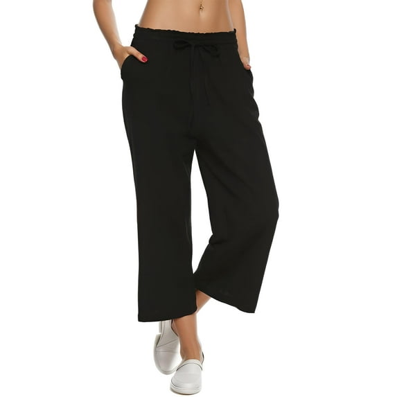 Weardear Womens Linen Pants High Waisted Wide Leg Drawstring Pants Casual Loose Trousers with Pockets