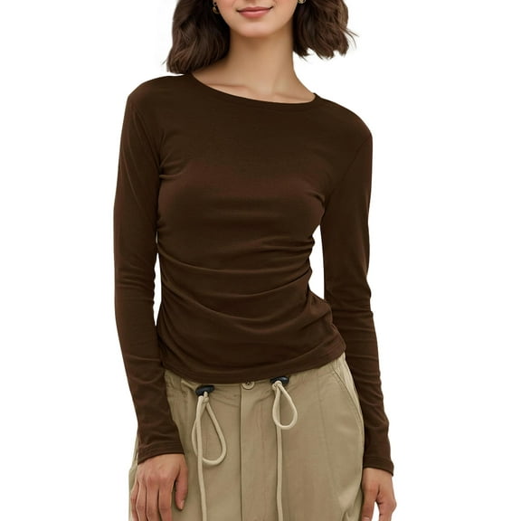 Weardear Womens Long Sleeve Stretch Crewneck Ribbed T-Shirt Slim Fit Casual Basic Tops