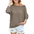 thumbnail image 1 of Weardear Women's Off Shoulder Tops Casual Loose Batwing Long Sleeve Shirts Tunic Fashion Boat Neck T Shirts, 1 of 7