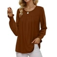 thumbnail image 1 of Weardear Women Business Casual Tunic Tops Puff Long Sleeve Pleated Blouses Crew Neck Fall Shirt, 1 of 5