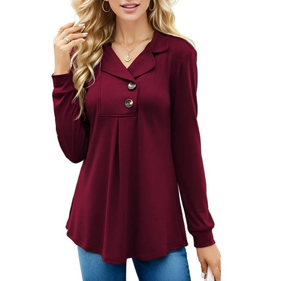 Weardear Womens Long Sleeve Tunic Tops for Leggings Casual Notch Collar Button Sweatshirts Pullover Shirts Tops
