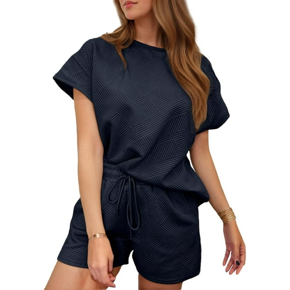 Weardear Womens Lounge Sets 2 Piece Outfits Short Sleeve Tops and Drawstring Shorts with Pockets Pajama Sets