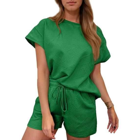 Weardear Womens Lounge Sets 2 Piece Outfits Short Sleeve Tops and Drawstring Shorts with Pockets Pajama Sets
