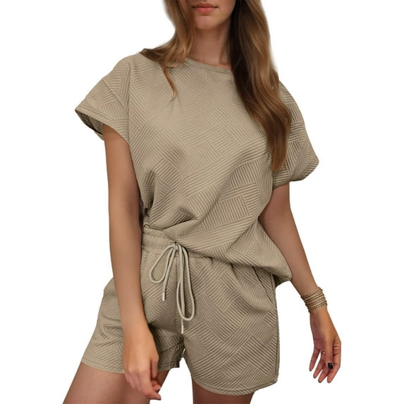 Weardear Womens Lounge Sets 2 Piece Outfits Short Sleeve Tops and Drawstring Shorts with Pockets Pajama Sets